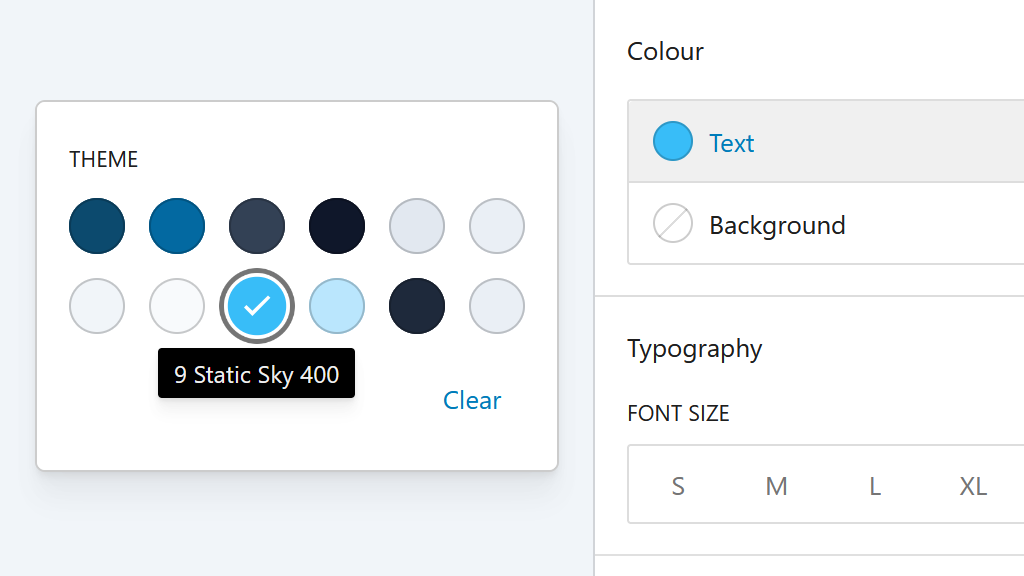 The block editor colour picker with palette colour 9 selected.