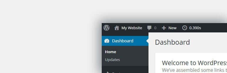 Banner, der viser et skærmbillede af et WordPress admin dashboard, nu med en sidegenereringstid på ca. 300 ms.