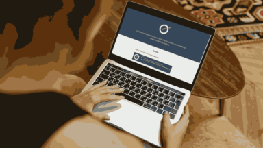 Mockup of a woman browsing the SustainWP website
